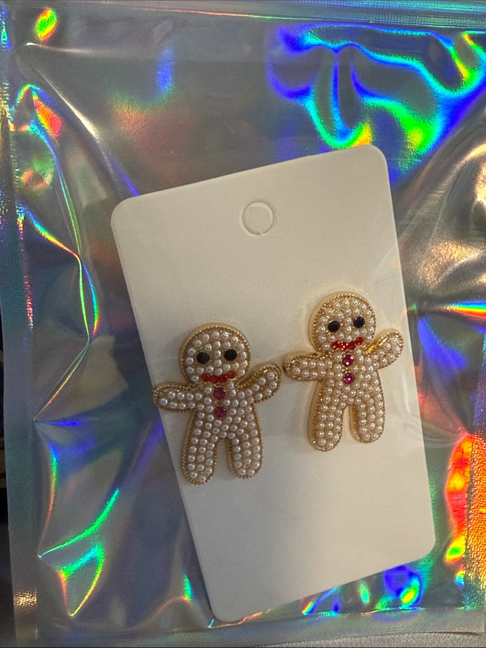 Faux Pearl Beaded Gingerbread Stud Earrings - Gold Tone
